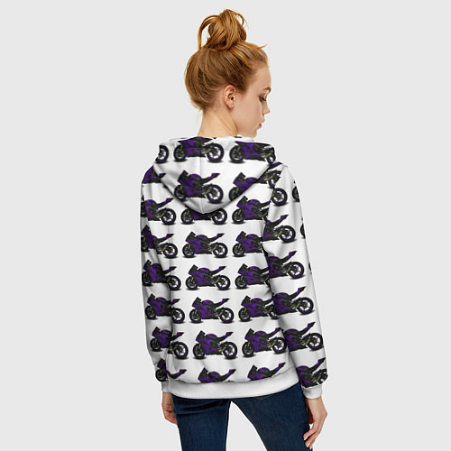Женская толстовка на молнии The motorcycle is dark purple / 3D-Белый – фото 4
