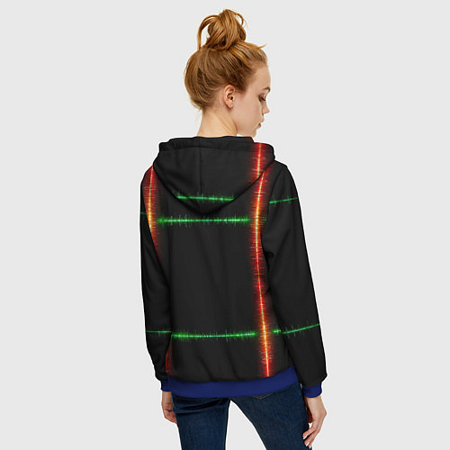 Женская толстовка на молнии Color green orange lines / 3D-Синий – фото 4