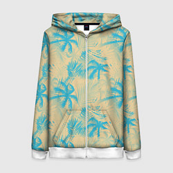 Толстовка на молнии женская Palm light blue beige, цвет: 3D-белый