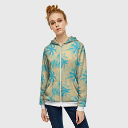 Толстовка на молнии женская Palm light blue beige, цвет: 3D-белый — фото 2