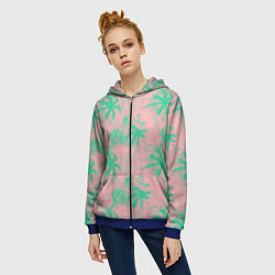 Толстовка на молнии женская Palm turquoise pink, цвет: 3D-синий — фото 2