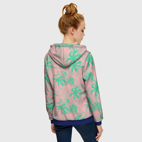 Женская толстовка на молнии Palm turquoise pink / 3D-Синий – фото 4