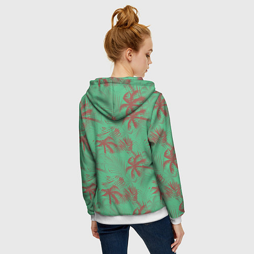 Женская толстовка на молнии Palm brown turquoise / 3D-Белый – фото 4