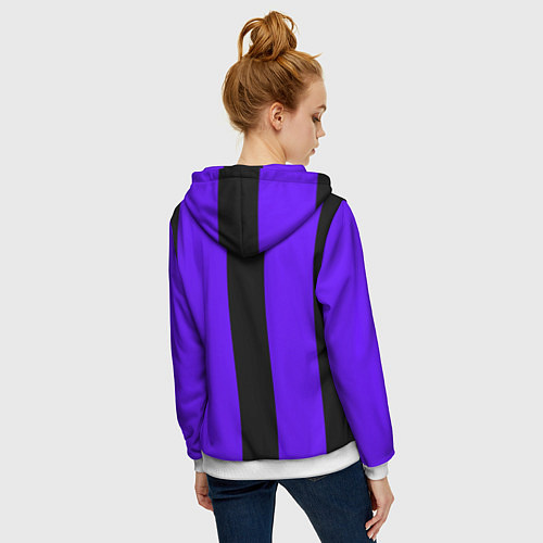 Женская толстовка на молнии Color purple black stripes / 3D-Белый – фото 4