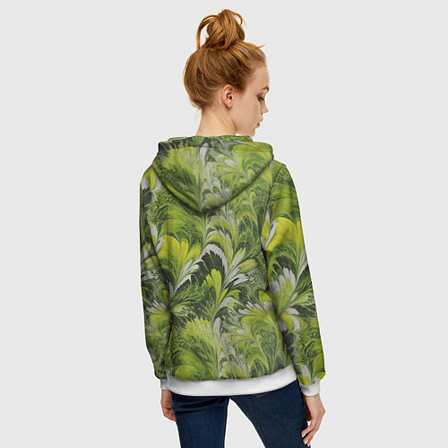 Женская толстовка на молнии Мраморный абстрактный паттерн - зеленые и желтые о / 3D-Белый – фото 4