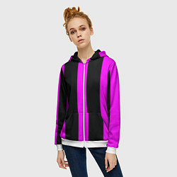 Толстовка на молнии женская Color black pink lines, цвет: 3D-белый — фото 2