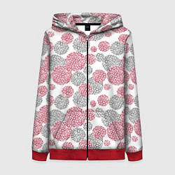 Толстовка на молнии женская Крупный красный серый горох с леопардовой текстуро, цвет: 3D-красный