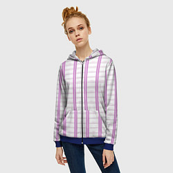 Толстовка на молнии женская Color white cage pink line, цвет: 3D-синий — фото 2