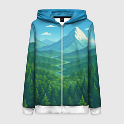 Толстовка на молнии женская Горный пейзаж - пиксель арт, цвет: 3D-белый