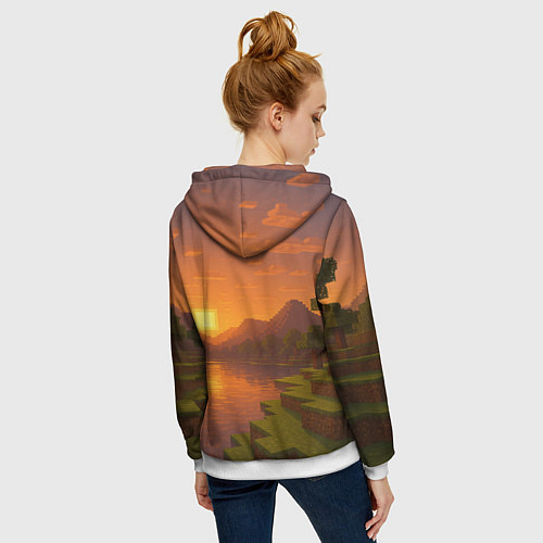 Женская толстовка на молнии Закат - Minecraft / 3D-Белый – фото 4