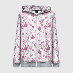 Толстовка на молнии женская Мемфис бордовый на белом геометрический клетчатый, цвет: 3D-меланж