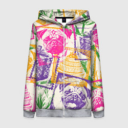 Женская толстовка на молнии Мопс и праздник