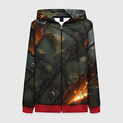 Толстовка на молнии женская Разорванный камуфляж с огнем, цвет: 3D-красный