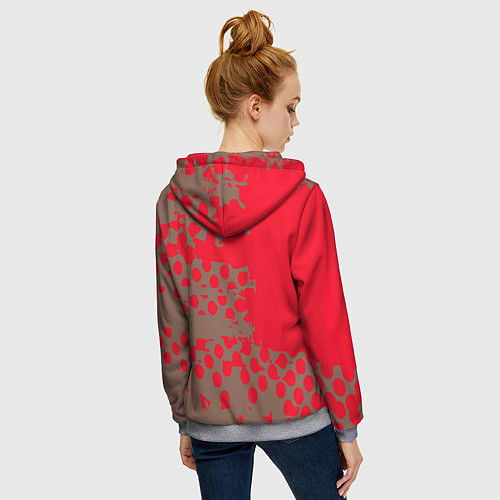 Женская толстовка на молнии Абстрактные алые пятна на цвете какао / 3D-Меланж – фото 4