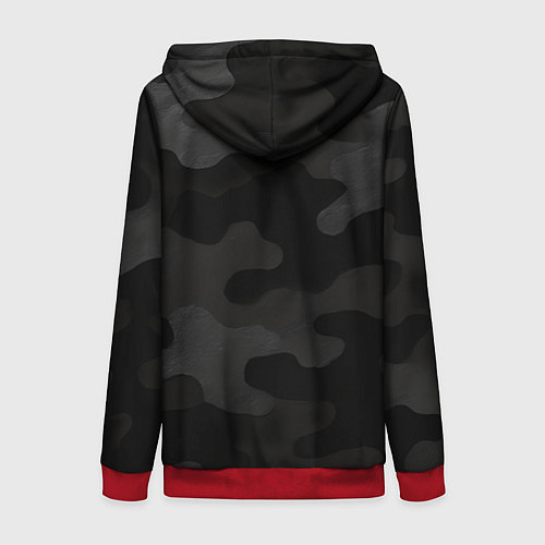 Женская толстовка на молнии Черно-серая текстура камуфляжа / 3D-Красный – фото 2