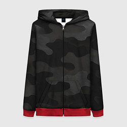 Толстовка на молнии женская Черно-серая текстура камуфляжа, цвет: 3D-красный