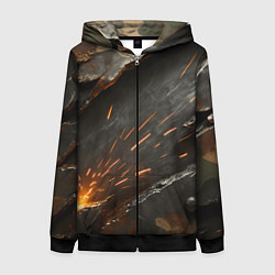 Толстовка на молнии женская Искры метала под камуфляжем, цвет: 3D-черный