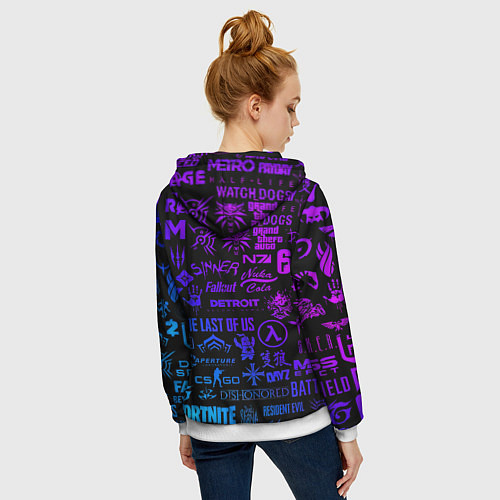 Женская толстовка на молнии Doom логотипы игр неон / 3D-Белый – фото 4