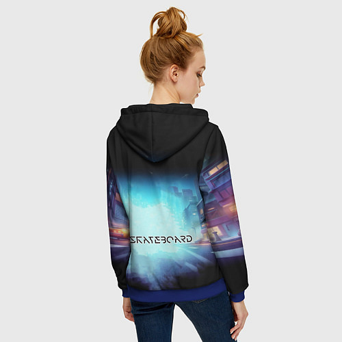 Женская толстовка на молнии Bender is a skateboarder in neon street - ai art / 3D-Синий – фото 4
