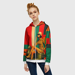 Толстовка на молнии женская Милитари девушка на оружейной башне ретрофутуризм, цвет: 3D-белый — фото 2