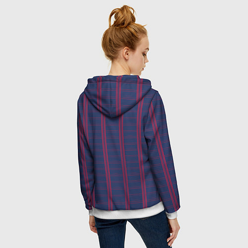 Женская толстовка на молнии Color blue cage pink stripes / 3D-Белый – фото 4