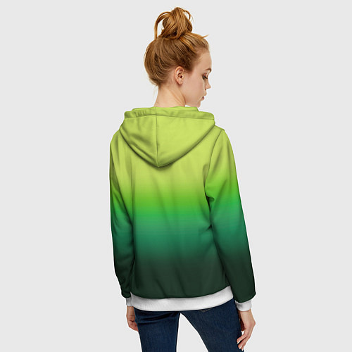 Женская толстовка на молнии Градиент укропное зеленое омбре / 3D-Белый – фото 4