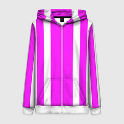 Толстовка на молнии женская Color white pink stripes, цвет: 3D-белый