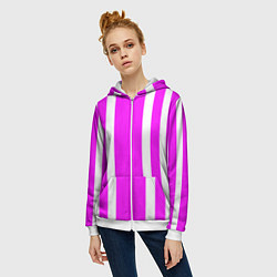 Толстовка на молнии женская Color white pink stripes, цвет: 3D-белый — фото 2