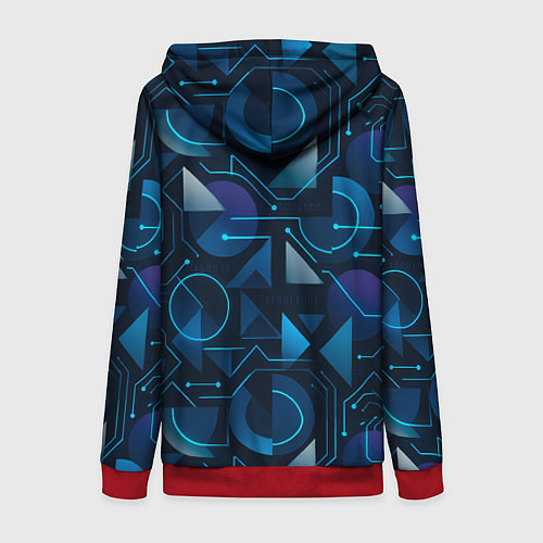 Женская толстовка на молнии Футуристическая сине-фиолетовая абстракция с хакер / 3D-Красный – фото 2