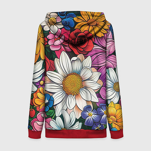 Женская толстовка на молнии Крупные цветы / 3D-Красный – фото 2