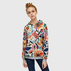 Толстовка на молнии женская Простые цветы, цвет: 3D-меланж — фото 2