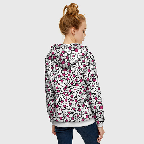 Женская толстовка на молнии Мелкий красно белый мозаичный узор на черном / 3D-Белый – фото 4