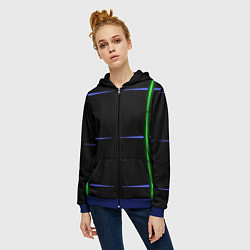 Толстовка на молнии женская Color black green purple stripes, цвет: 3D-синий — фото 2
