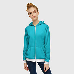 Толстовка на молнии женская Бирюзовый однотон, цвет: 3D-белый — фото 2