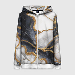 Женская толстовка на молнии Мрамор белый и черный с золотом