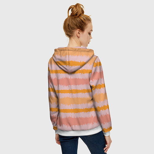 Женская толстовка на молнии Полосы зигзагообразные оранжево-розовые / 3D-Белый – фото 4