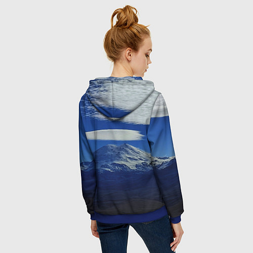 Женская толстовка на молнии Эльбрус с облаками / 3D-Синий – фото 4