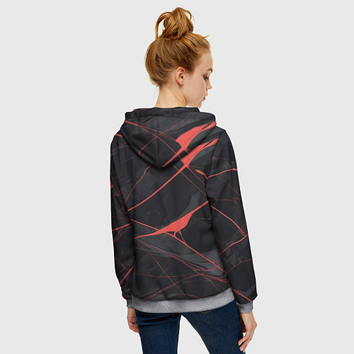 Женская толстовка на молнии Текстура мрамора с красными полосками / 3D-Меланж – фото 4