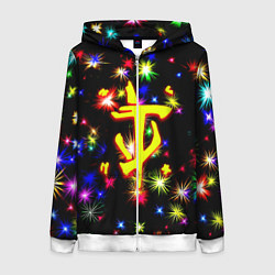 Толстовка на молнии женская Doom новогодние искры, цвет: 3D-белый