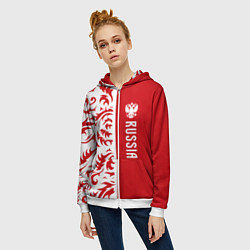Толстовка на молнии женская Россия - красная хохлома, цвет: 3D-белый — фото 2