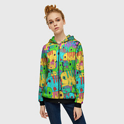 Толстовка на молнии женская Яркие тропические рыбки паттер, цвет: 3D-черный — фото 2