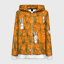 Толстовка на молнии женская Милый кролики в морковном поле, цвет: 3D-белый