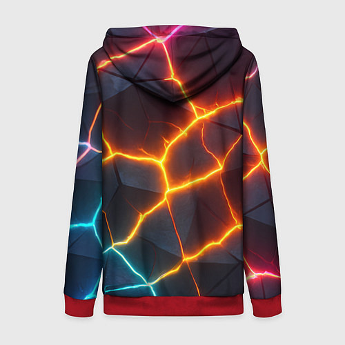 Женская толстовка на молнии Разноцветный неон из плит / 3D-Красный – фото 2