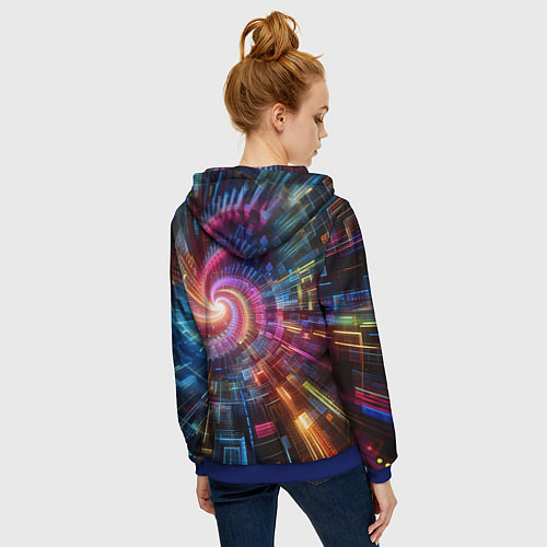 Женская толстовка на молнии Fractal neon spiral - ai art fantasy / 3D-Синий – фото 4