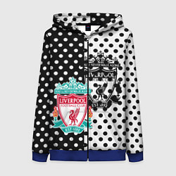 Толстовка на молнии женская Liverpool черно белые точки, цвет: 3D-синий