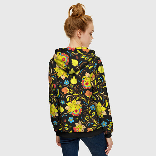 Женская толстовка на молнии Хохлома узор / 3D-Черный – фото 4