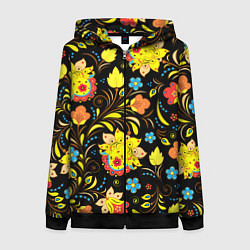 Толстовка на молнии женская Хохлома узор, цвет: 3D-черный