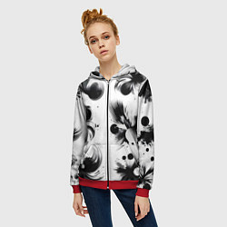 Толстовка на молнии женская Чёрно-белая абстракция нейроарт, цвет: 3D-красный — фото 2