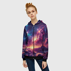 Толстовка на молнии женская Фантастический космос вид с планеты, цвет: 3D-черный — фото 2
