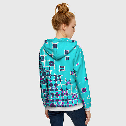 Женская толстовка на молнии Геометрическая метаморфоза на бирюзе / 3D-Белый – фото 4